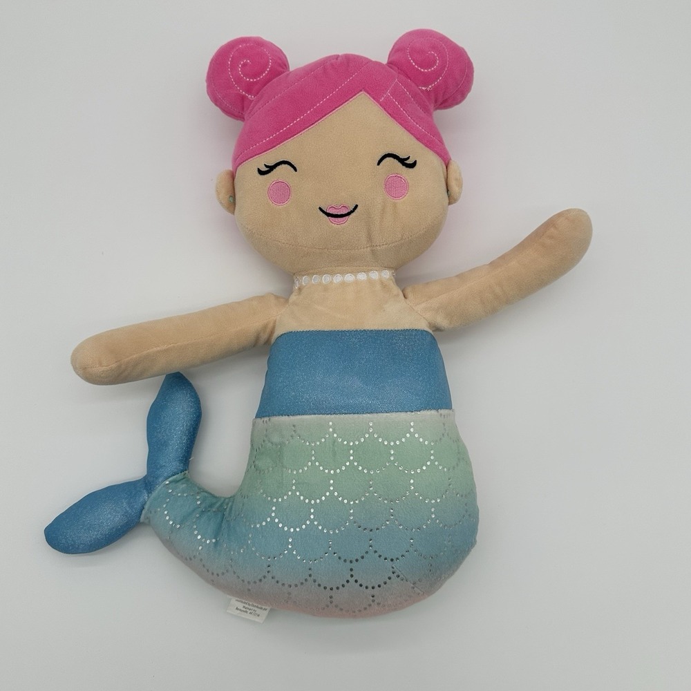 Mermaid‎ Plush Doll Pink Hair Blue Green Ombre Silver Scales